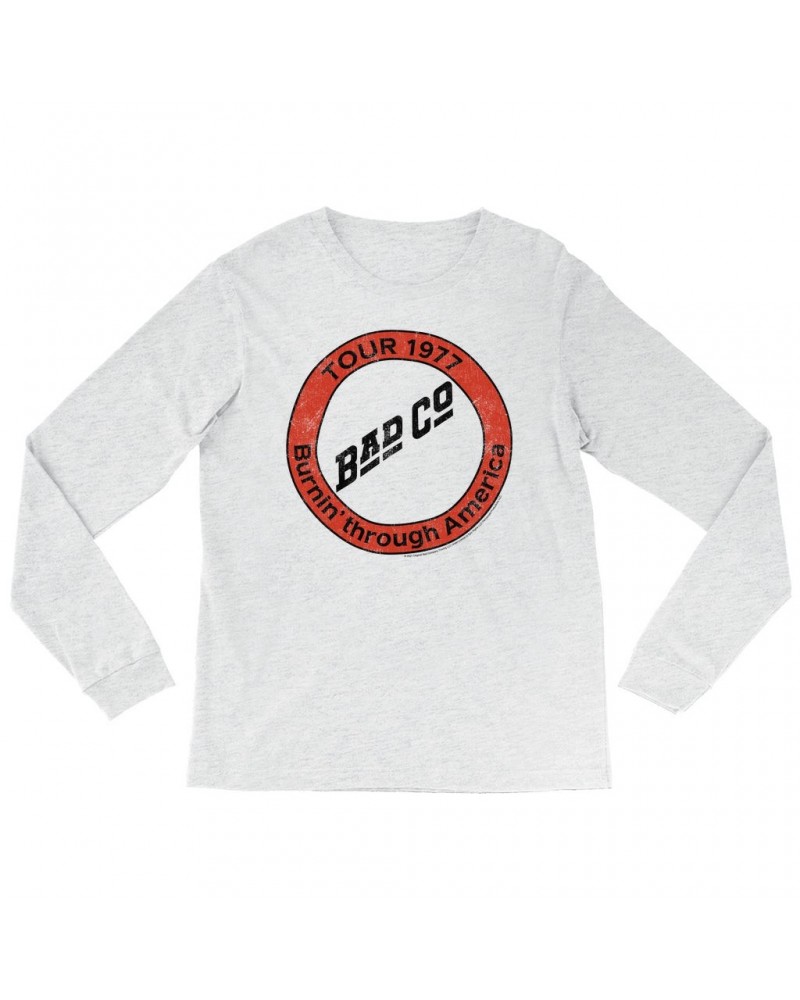 Bad Company Heather Long Sleeve Shirt | Burnin Sky Tour 1977 Distressed Shirt $11.98 Shirts