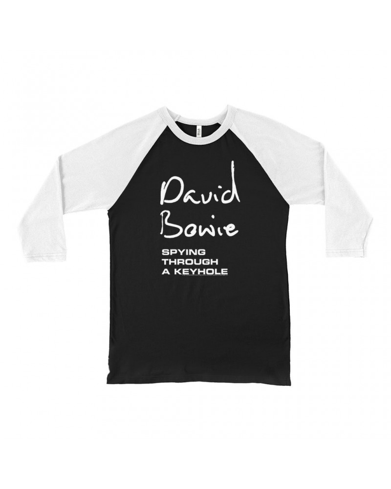 David Bowie 3/4 Sleeve Baseball Tee | Spying Through A Keyhole Logo Shirt $10.78 Shirts