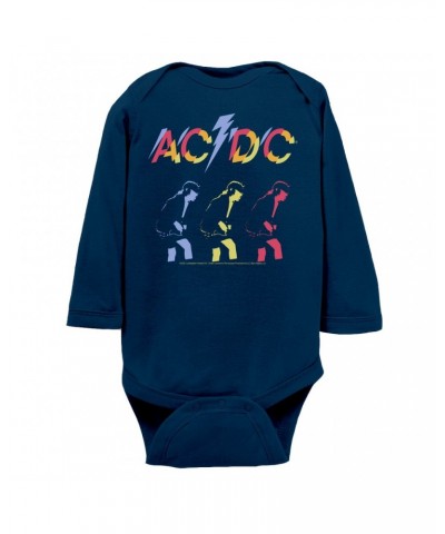 AC/DC Long Sleeve Bodysuit | Angus Young Triple Color Concert Image Bodysuit $8.04 Shirts