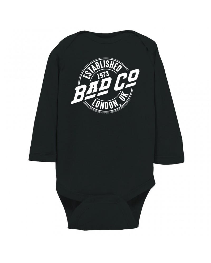 Bad Company Long Sleeve Bodysuit | Established 1973 London UK Logo Bodysuit $12.98 Shirts