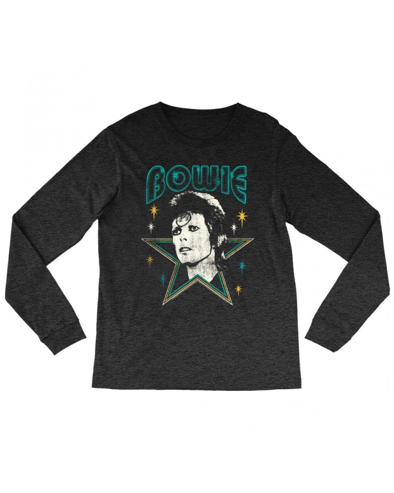 David Bowie Heather Long Sleeve Shirt | Star Power Distressed Shirt $10.18 Shirts