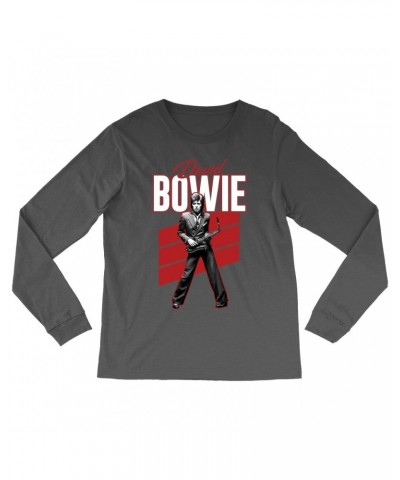 David Bowie Long Sleeve Shirt | Red Bowie WIth Sax Contemporary Image Shirt $14.38 Shirts