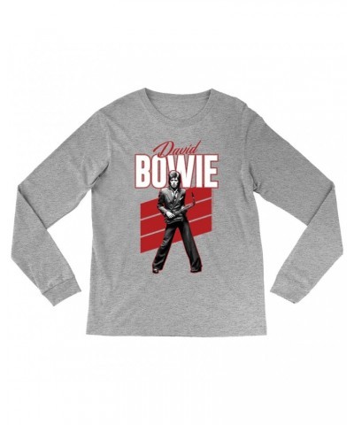 David Bowie Long Sleeve Shirt | Red Bowie WIth Sax Contemporary Image Shirt $14.38 Shirts