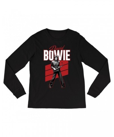 David Bowie Long Sleeve Shirt | Red Bowie WIth Sax Contemporary Image Shirt $14.38 Shirts