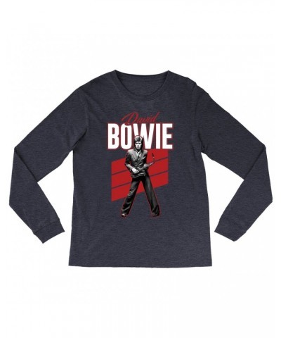 David Bowie Long Sleeve Shirt | Red Bowie WIth Sax Contemporary Image Shirt $14.38 Shirts