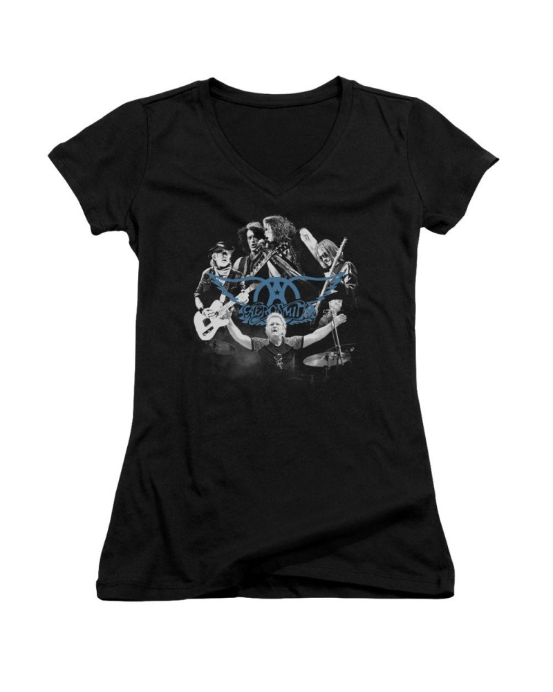 Aerosmith Junior's V-Neck Shirt | ROCK N ROUND Junior's Tee $10.00 Shirts