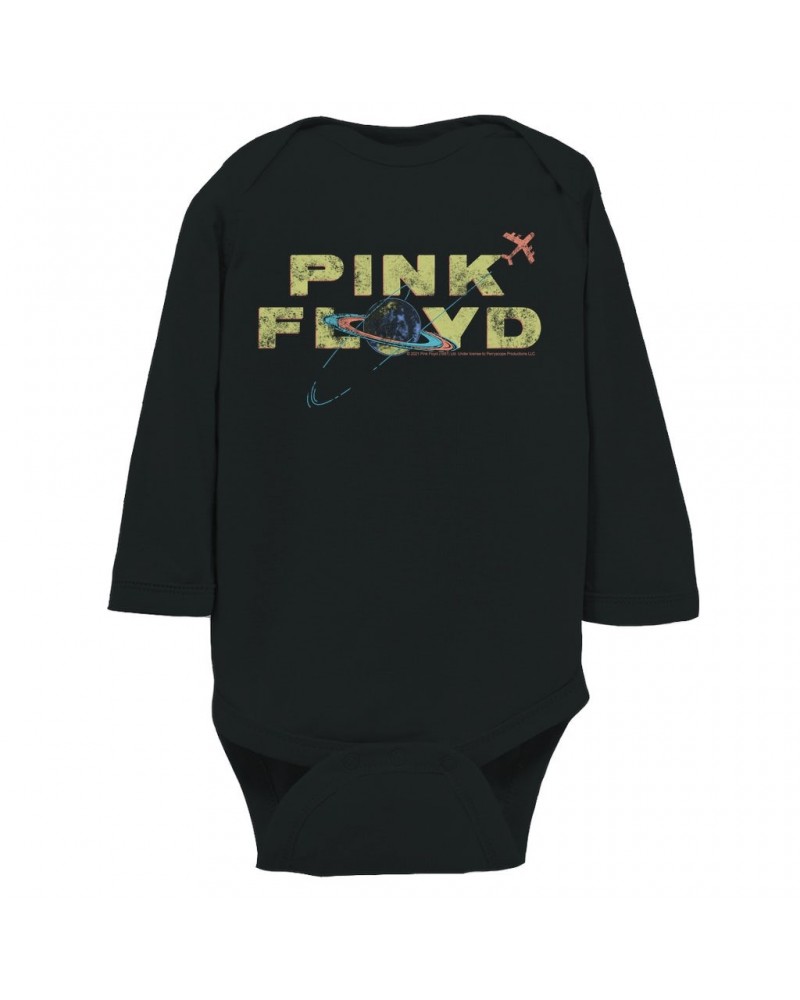 Pink Floyd Long Sleeve Bodysuit | Vintage Orbit Logo Distressed Bodysuit $11.16 Shirts