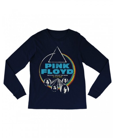 Pink Floyd Long Sleeve Shirt | World Tour The Dark Side Of The Moon Design Distressed Shirt $9.58 Shirts