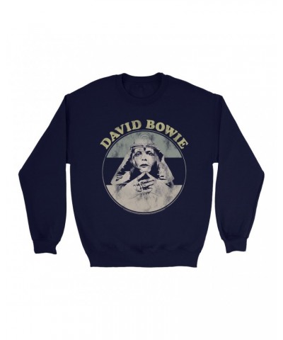 David Bowie Sweatshirt | Pastel Bowie Sphinx Image Distressed Sweatshirt $12.23 Sweatshirts