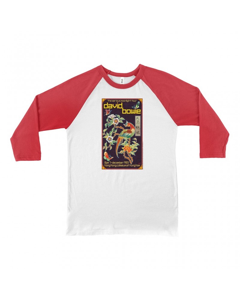 David Bowie 3/4 Sleeve Baseball Tee | The Serious Moonlight Tour Hung Hom Hong Kong Coliseum Shirt $10.78 Shirts