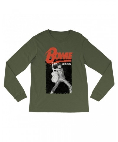 David Bowie Long Sleeve Shirt | Asia Concert Promotion Distressed Shirt $13.78 Shirts