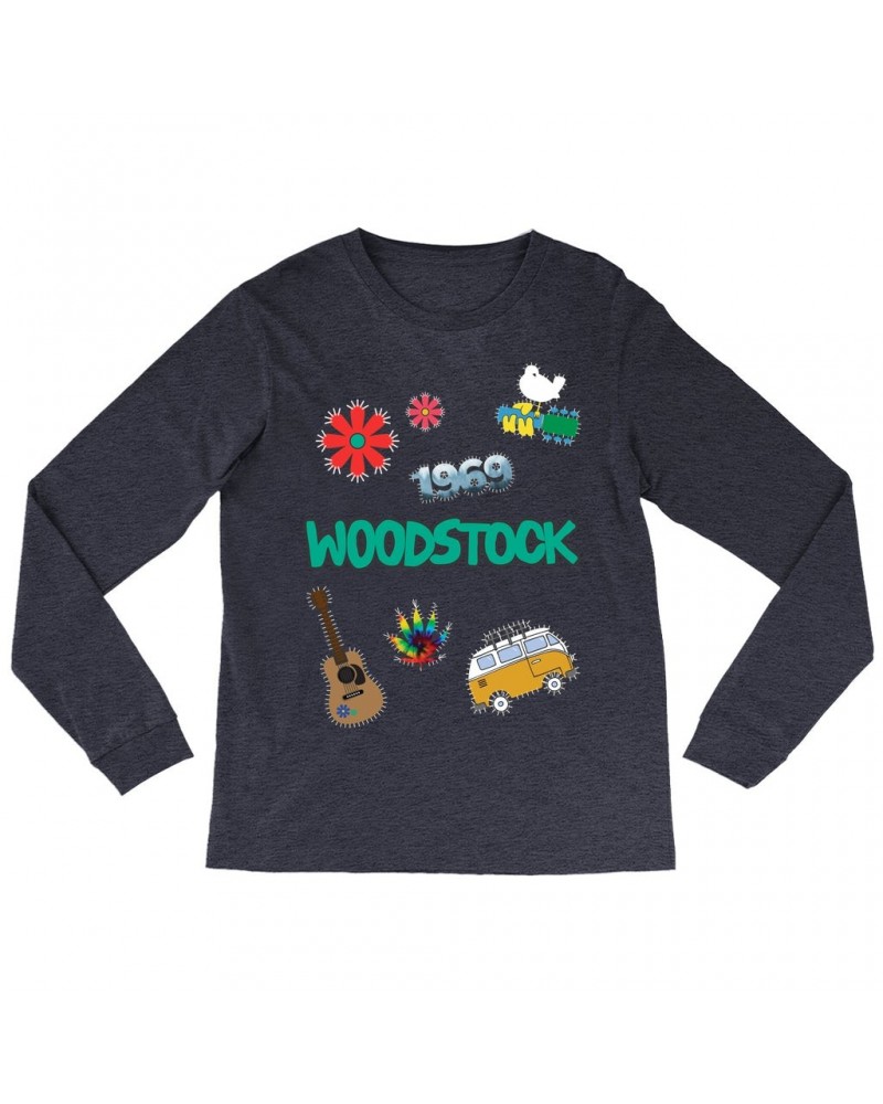 Woodstock Heather Long Sleeve Shirt | Patches Design Shirt $11.08 Shirts