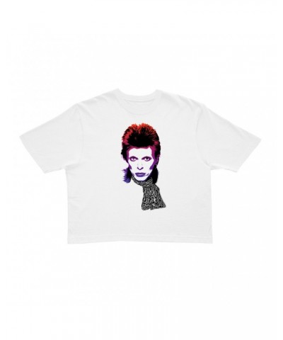 David Bowie Ladies' Crop Tee | Rainbow Sketch Crop T-shirt $13.21 Shirts