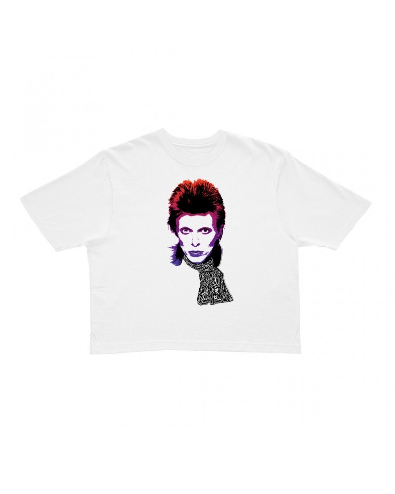 David Bowie Ladies' Crop Tee | Rainbow Sketch Crop T-shirt $13.21 Shirts