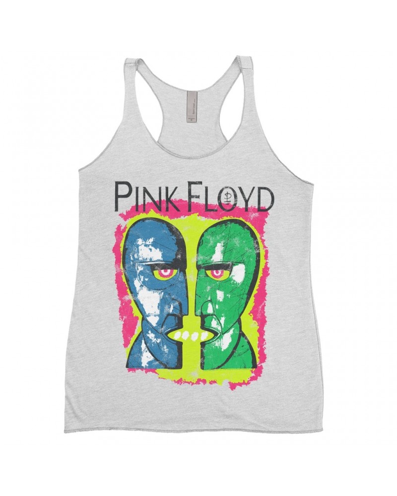 Pink Floyd Ladies' Tank Top | Neon Sketched Metal Heads Distressed Shirt $10.71 Shirts